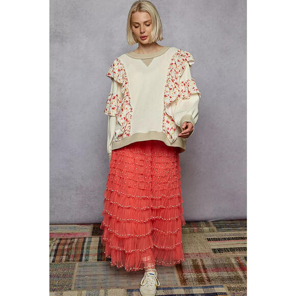 Round Neck Sweater with Floral Ruffle Detail - Picture 5 of 5